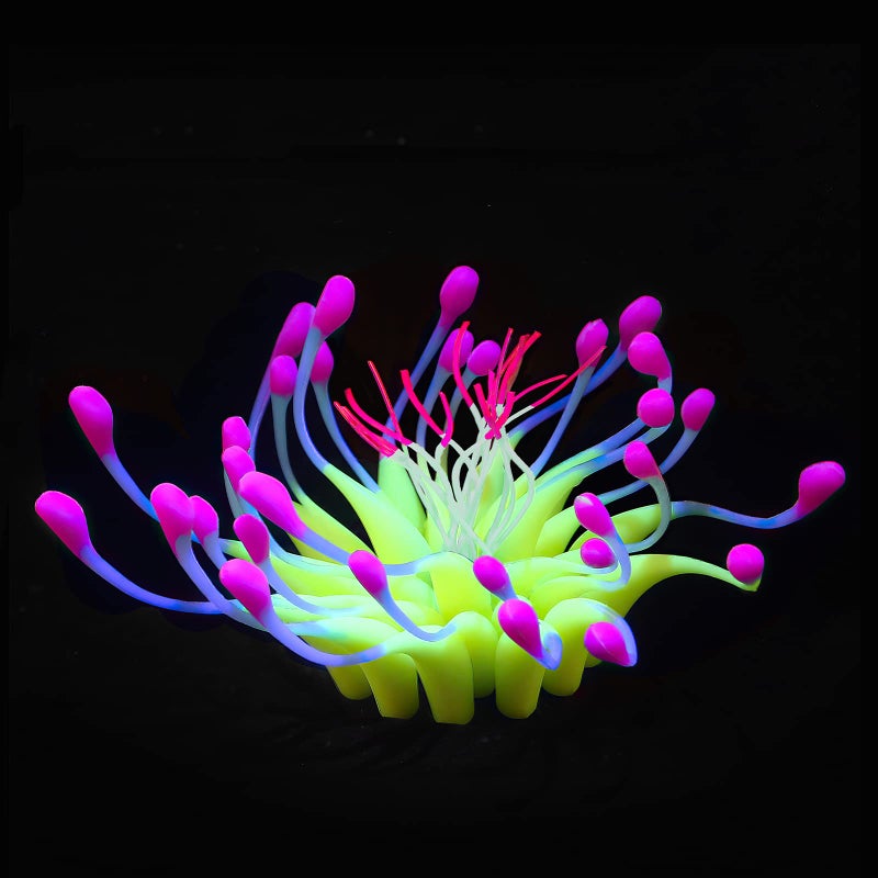 Uniclife Glowing Effect Gooseneck Coral Artificial Decoration Silicone Ornament for Fish Tank Aquarium, Yellow - Image 1